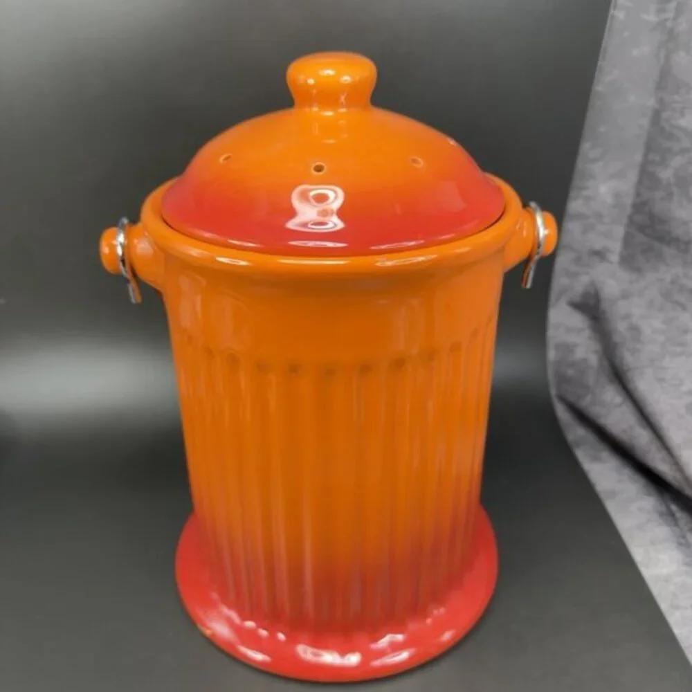 Swiss Pro Ceramic Hydrant Canister Jar‎ Cookie Jar Container Orange Red W Handle